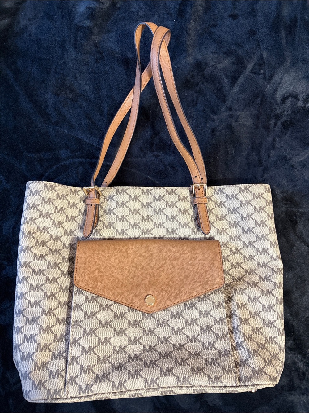 Michael Kors Beige and Tan MK Logo Tote